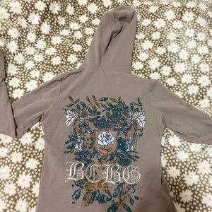 BCBGMaxAzria Taupe Hoodie with Floral Graphic